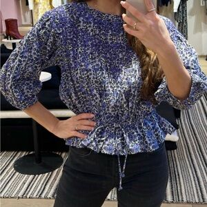 Ba&sh Women's Royal Purple Floral Patterned Top Blouse Embroidered Drawstring